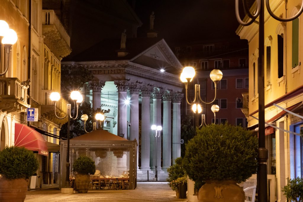 Cathedral church of San Donà di Piave in the evening illuminated.