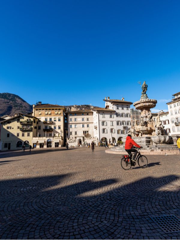 Piazza del Duomo, Cathedral square in Trento city with the Neptune fountain and the San Vigilio Cathedral