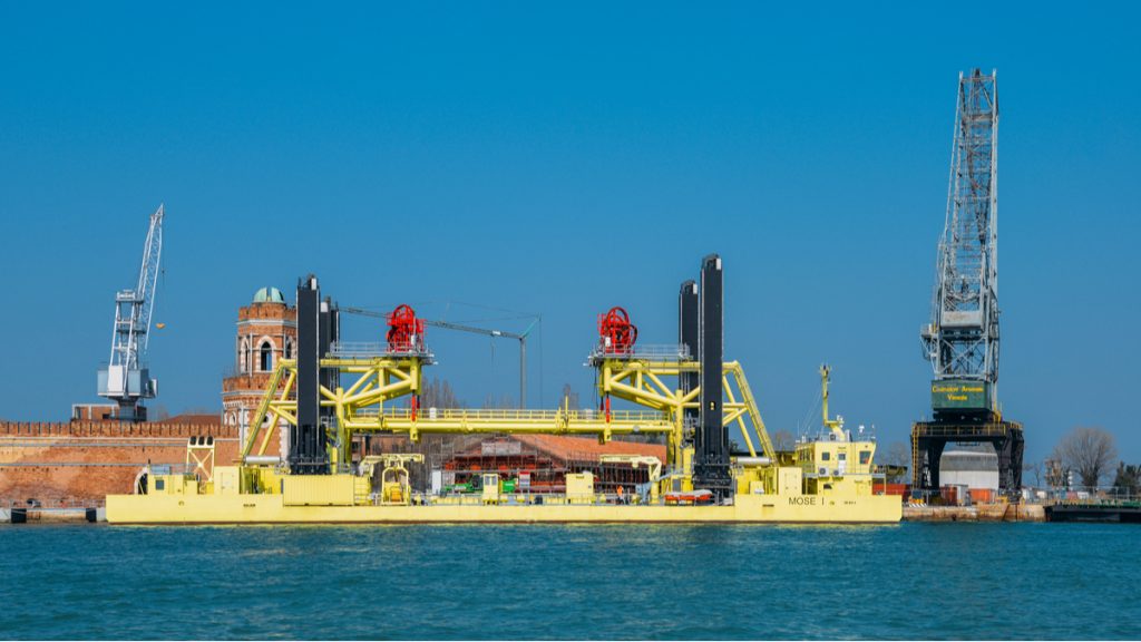 Mose flood barrier system in Venice.