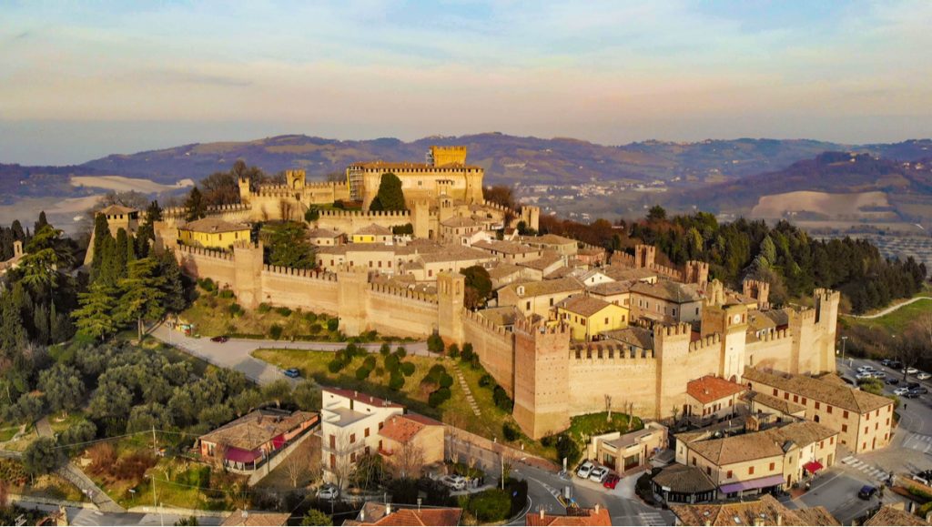 Aerial view of Gradara in Le Marche, Italy