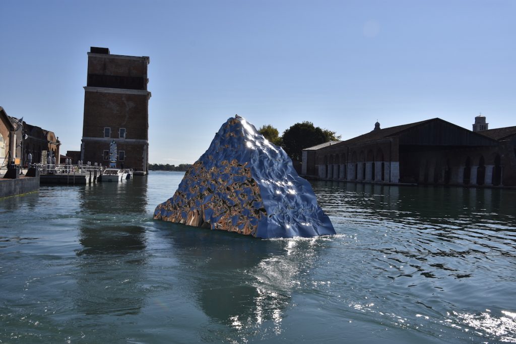 Iceberg sculpture by Helidon Xhixha in Venice lagoon.
