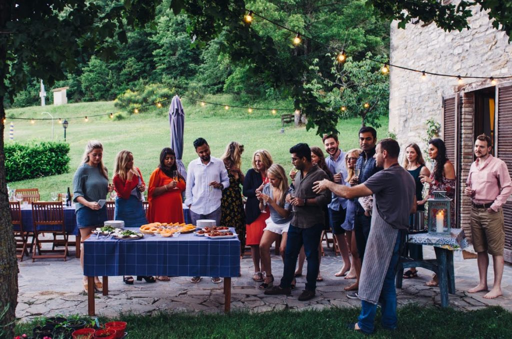 Guests outside at La Tavola Marche Italy