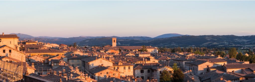 Drone shot of Gubbio, Umbria, Italy