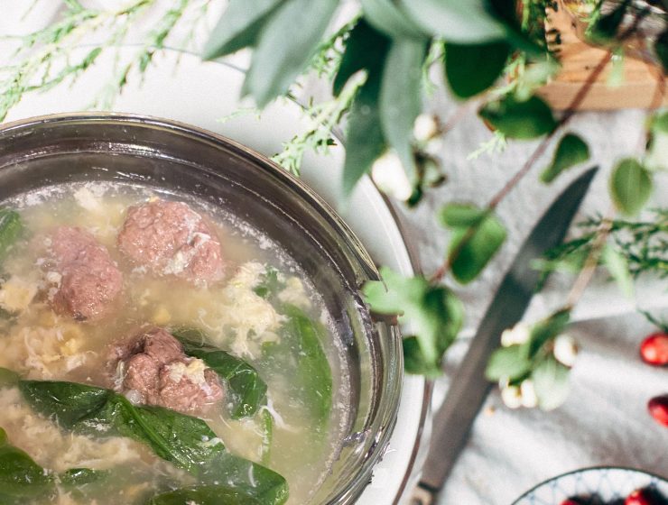 bowl of soup, christmas greens