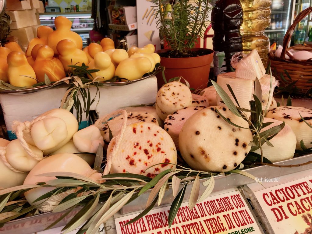 Italian markets: different cheese for sale