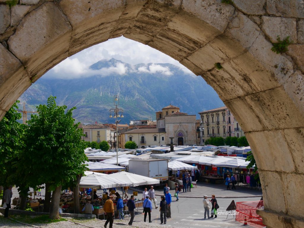 Overview of tents set up for market.