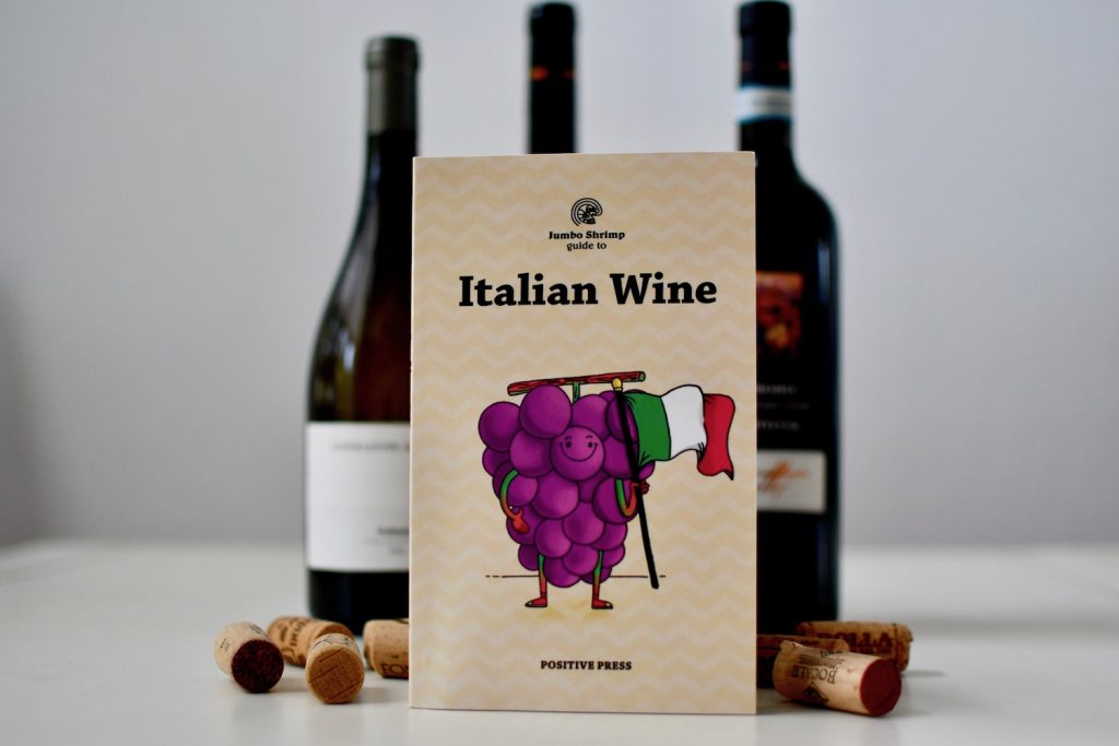 Vinitaly Jumbo Shrimp Guide to Italian Wine book with wine bottles