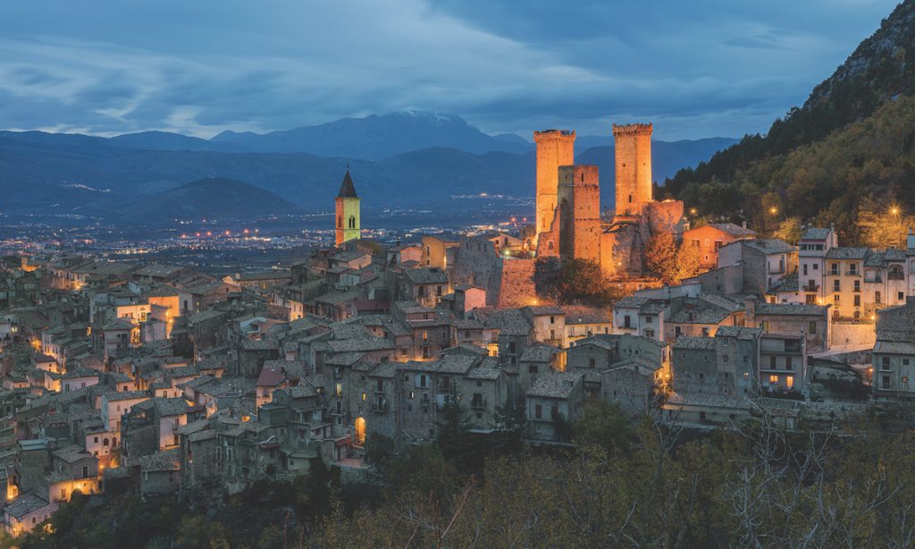 NIAF Abruzzo from hillside at night