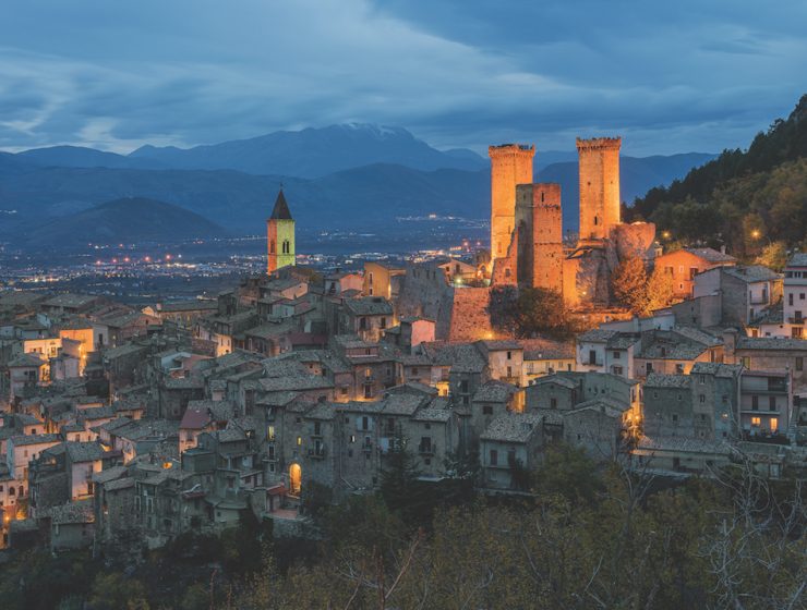 NIAF Abruzzo from hillside at night