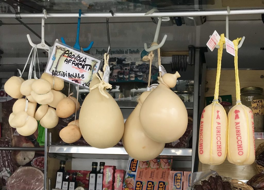 Spaghetti alla Nerano : Provolone Cheese hanging in market