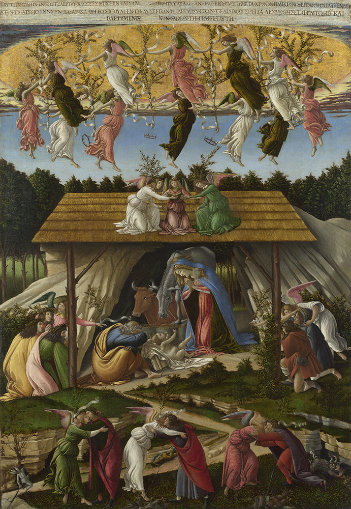 Christmas paintings by Italian artists: Sandro Botticelli, Mystic Nativity, 1500
