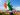 Visit Italy. Man holding Italian flag with Rome in the background