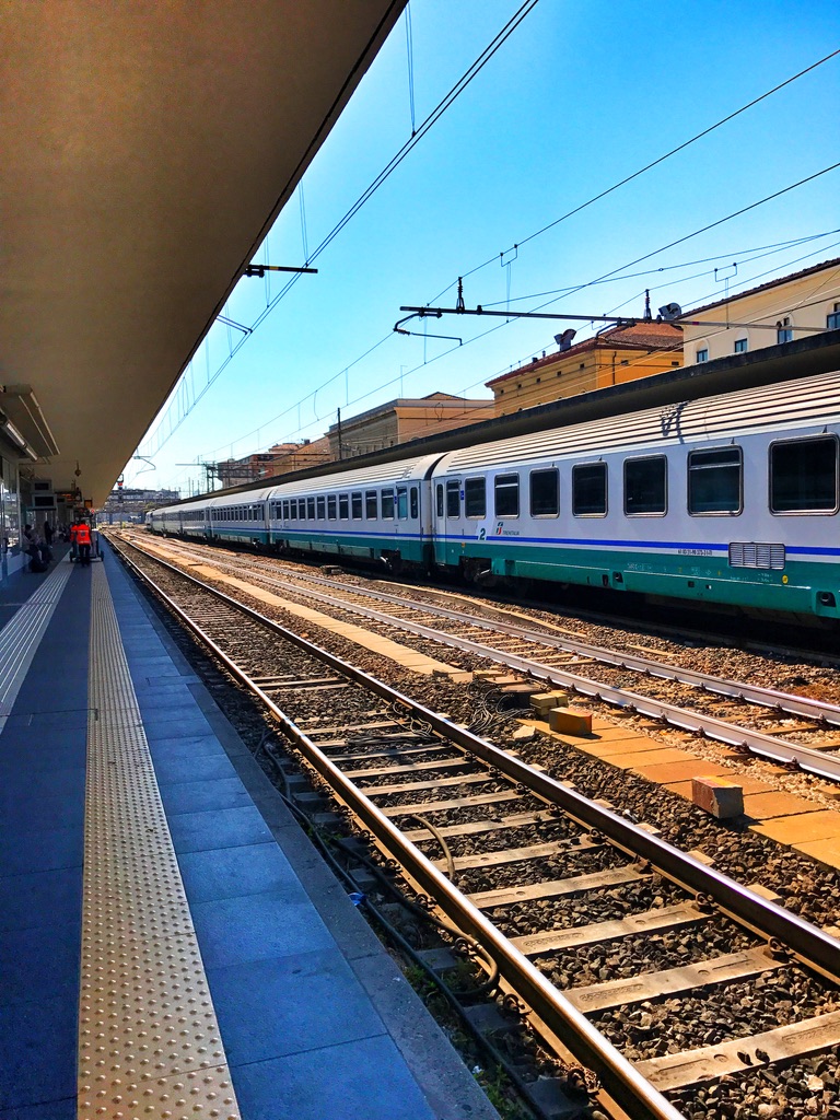 Italy by train. On the platform.