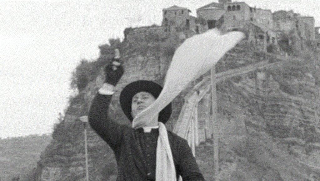 film tourism in Italy: Scene from Felllini film at Civita di Bagnoregio