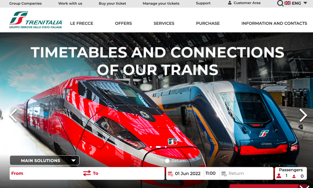 Italy by train. TrenItalia time table online.