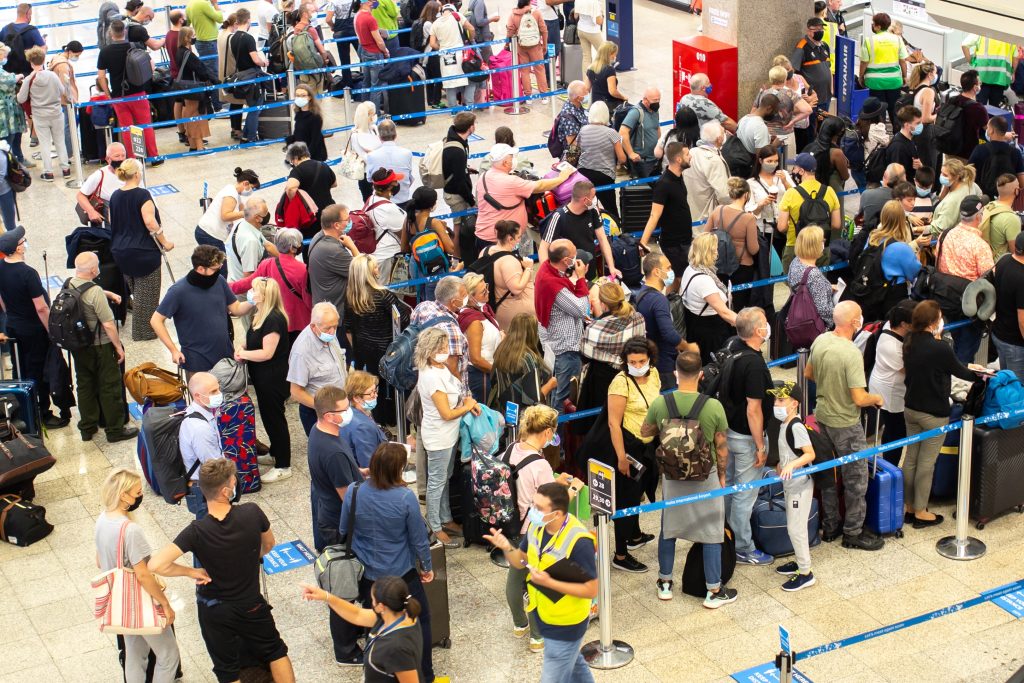 people in line at airport