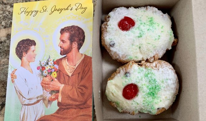 Zeppole and St. Joseph's day card - Festa di San Giuseppe