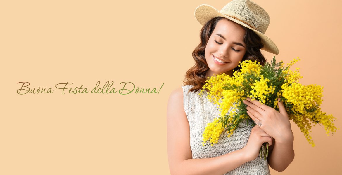 Festa della Donna - young woman with Mimosa flowers