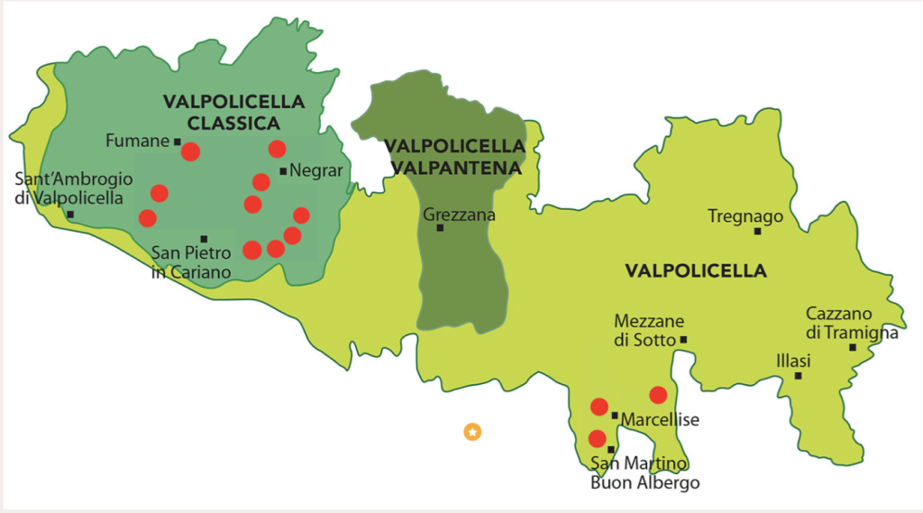 Valpolicella region map whe Amarone della Valpolicella is produced