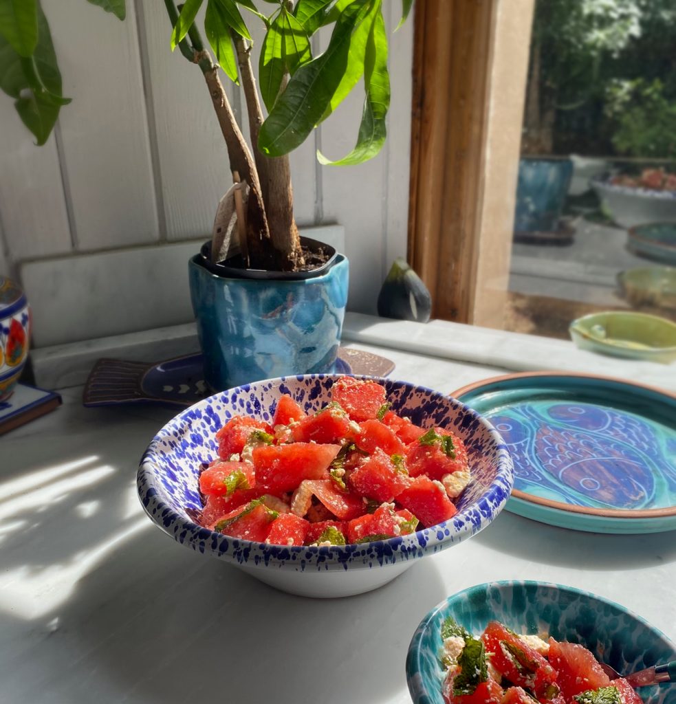 food for Ferragosto - watermelon salad with ricotta and min