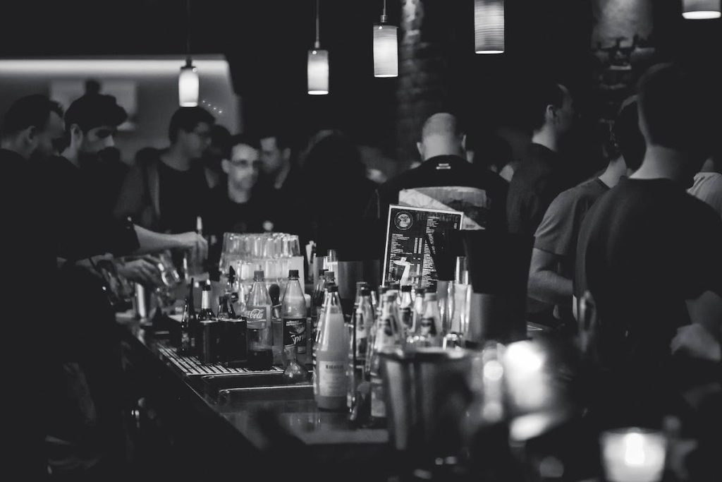 black and white image of bar
