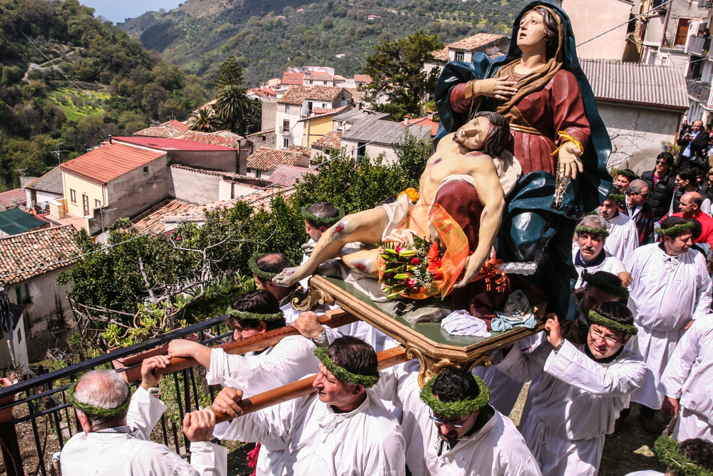 Easter ceremony on Holy Saturday in small town in Italy