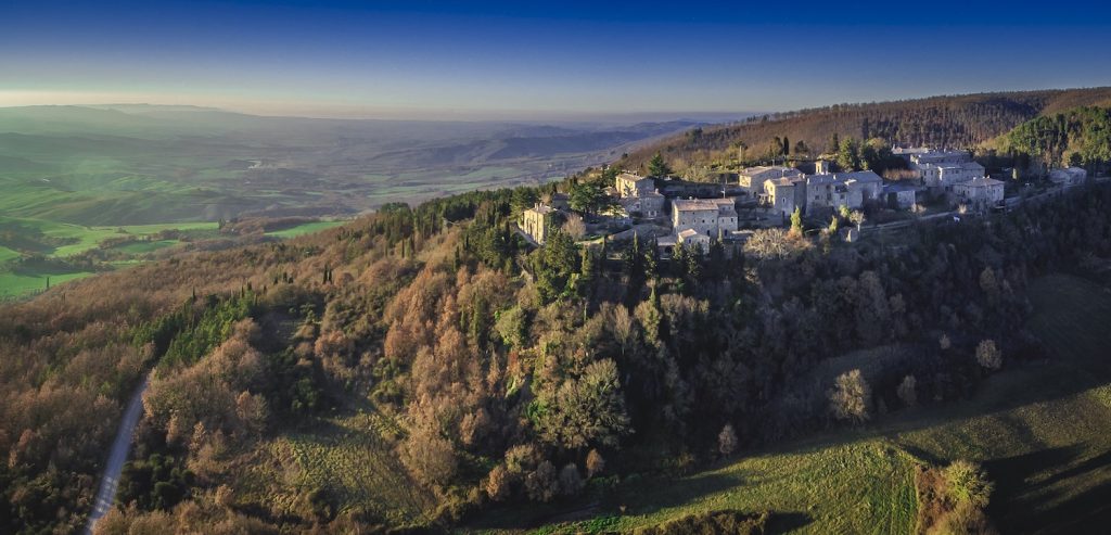 aerial view of Monteverdi Tuscany