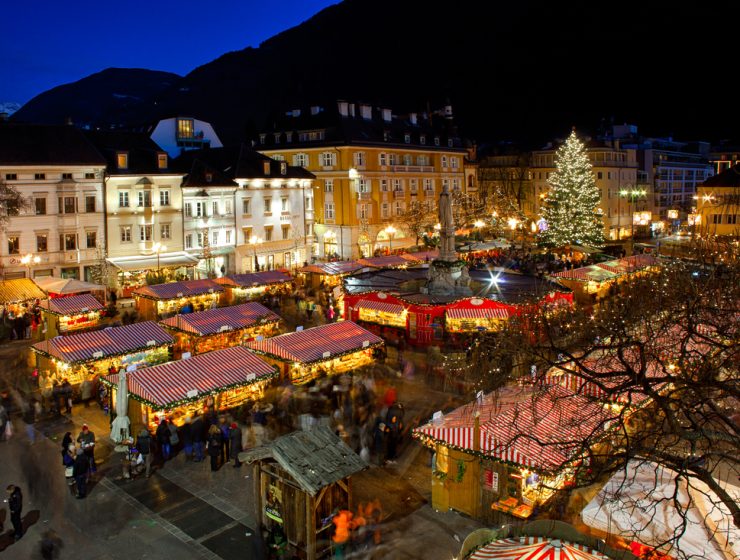 Christmas market Bolzano Italy aerial