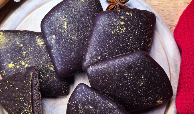 Mostaccioli - Christmas desert on plate with decorations