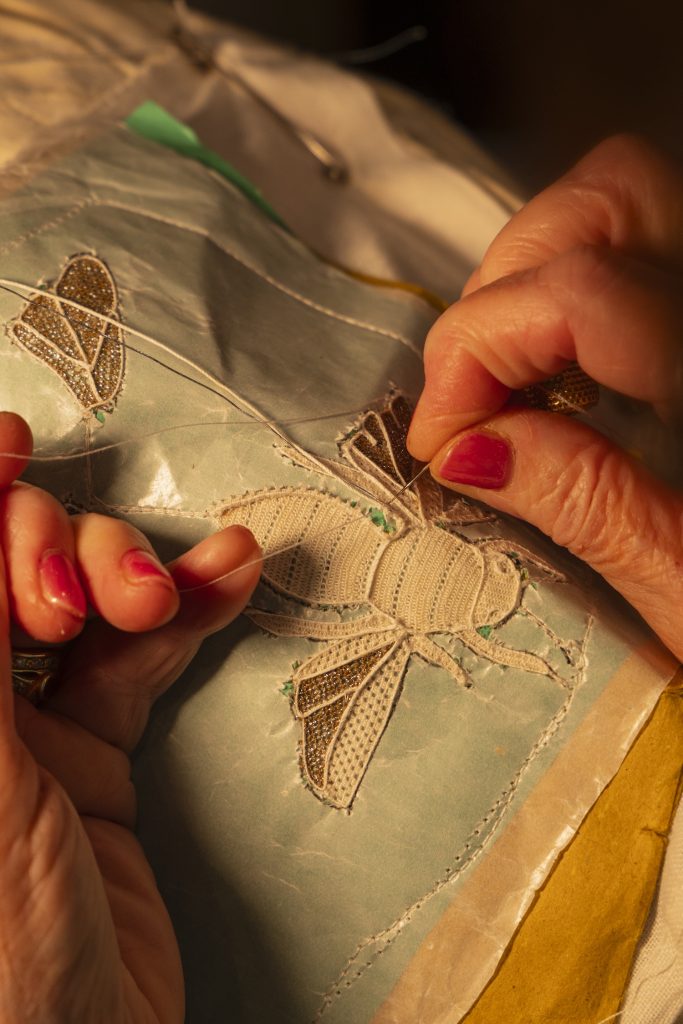 close-up of Martina Vidal's hands, lacemaking