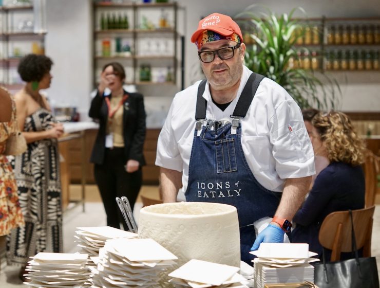 Eataly Aventura is open: Man in front of pasta wheel at Eataly grand opening in Miami