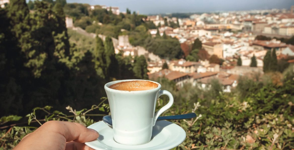 Italian Coffee Culture - espresso over cityscape of Florence, Italy