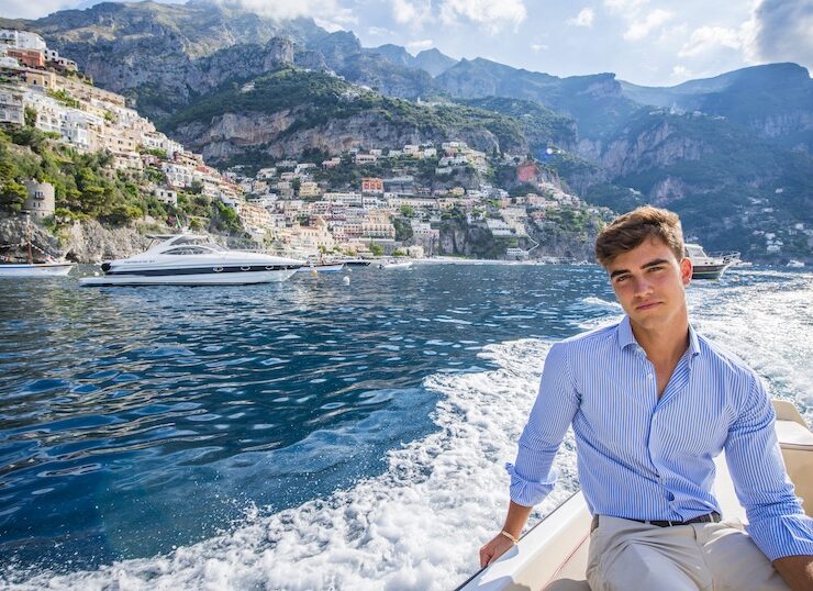 Danilo Romolini on boat with Positano background
