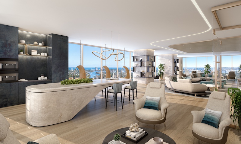 luxury coastal living room, condo Fort Lauderdale Andare Pininfarina