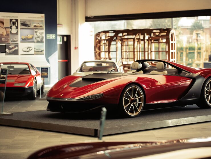 A Ferrari on display at the Pininfarina Collection in Cambiano, Italy.