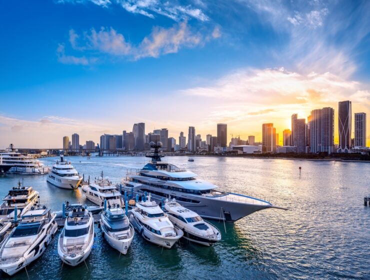 boats and background of Biscayne Bay and Downtown Miami skyline