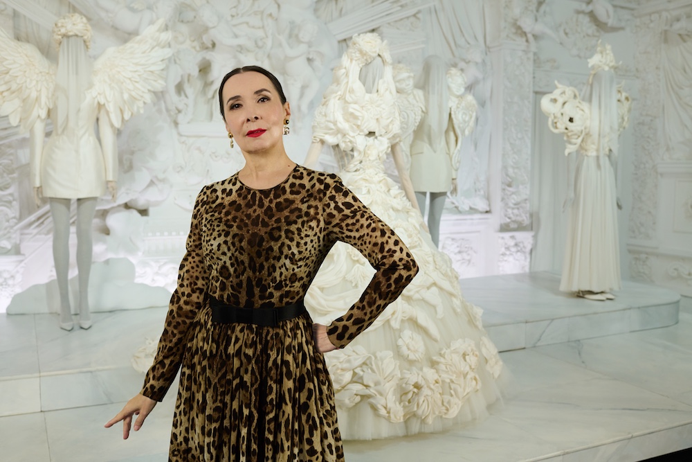Curator Florence Müller photographed at From the Heart to the Hands: Dolce & Gabbana exhibition at ICA Miami.