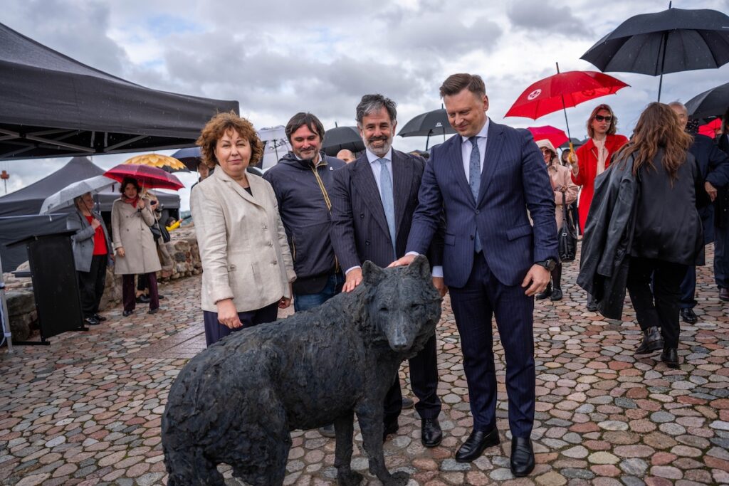 Davide Rivalta's bronze sculpture "Wolf" on Gediminas Hill in Vilnius, Lithuania.