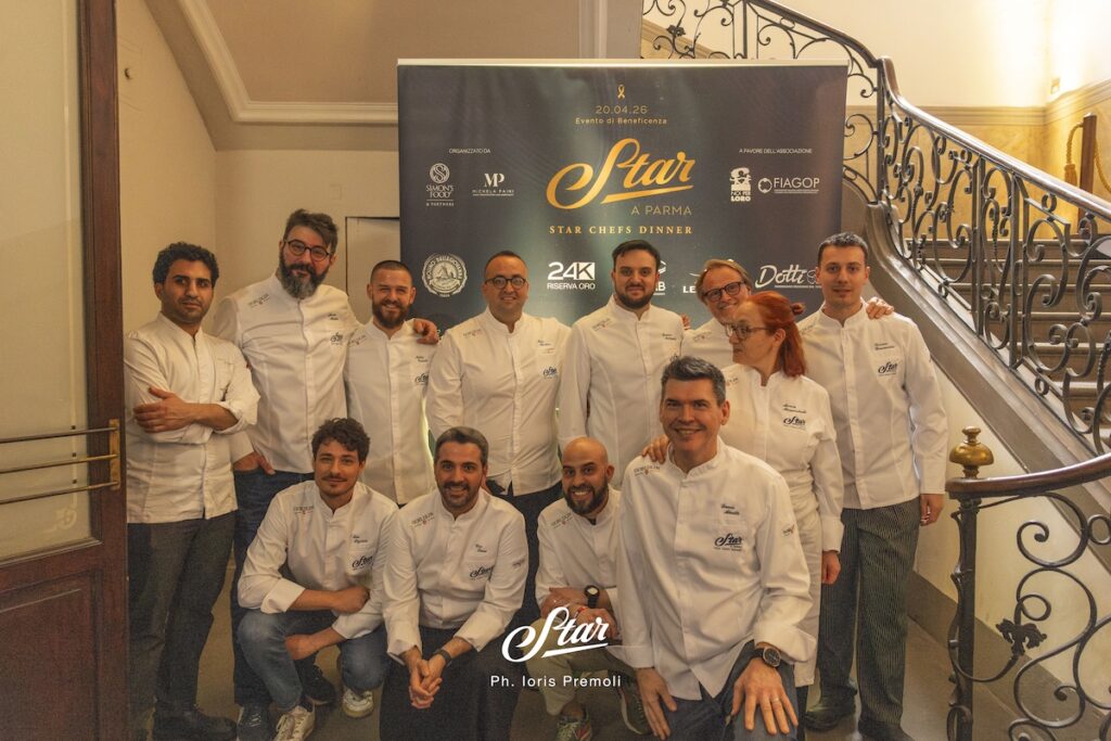 Chefs gather during the Star Chefs Dinner charity event in Parma, Italy.