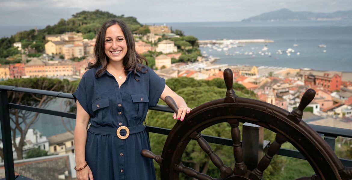 Angela Isherwood, founder of Olive & Atlas, in Sestri Levante, Italy.