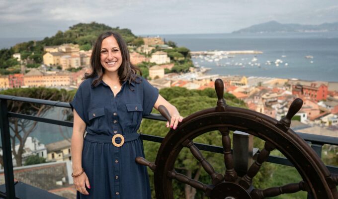 Angela Isherwood, founder of Olive & Atlas, in Sestri Levante, Italy.