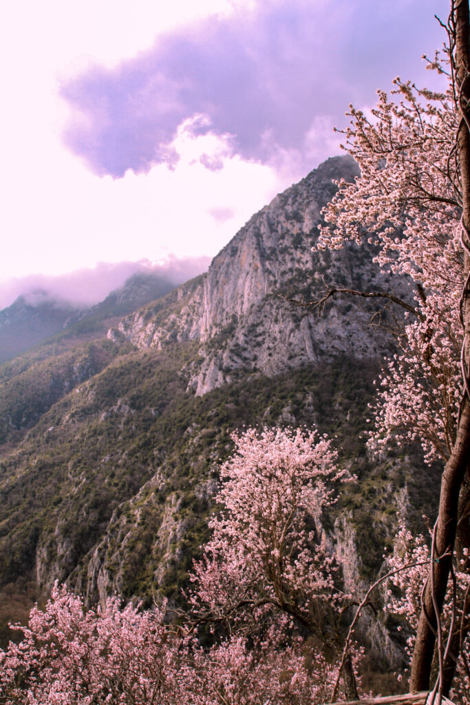 Spring landscape in Abruzzo featuring the mountains and Sagittario Valley