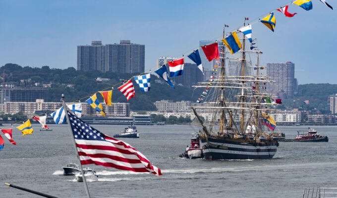 Amerigo Vespucci sailing in New York Harbor during Vinitaly.USA activities in 2026