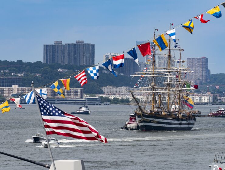 Amerigo Vespucci sailing in New York Harbor during Vinitaly.USA activities in 2026