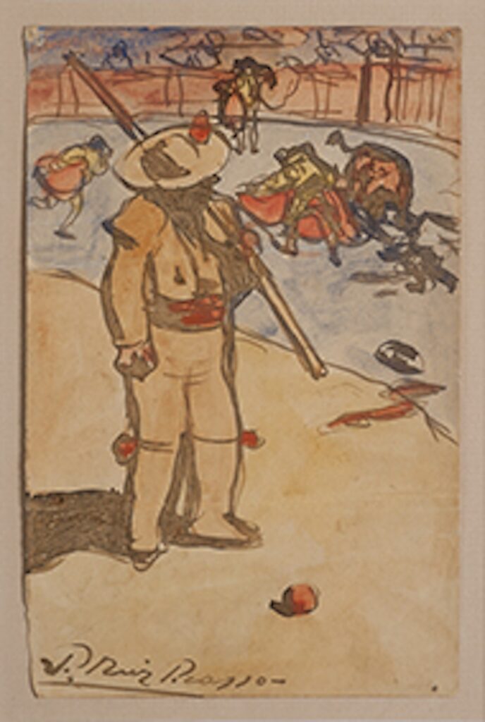 Pablo Picasso's early watercolor Il picador, depicting a mounted bullfighter, featured in Bologna's Carmen Thyssen Collection exhibition.